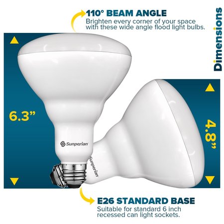 Sunperian BR40 LED Flood Light Bulbs 13W (85W Equivalent) 1400LM Dimmable E26 Base 12-Pack SP34023-12PK